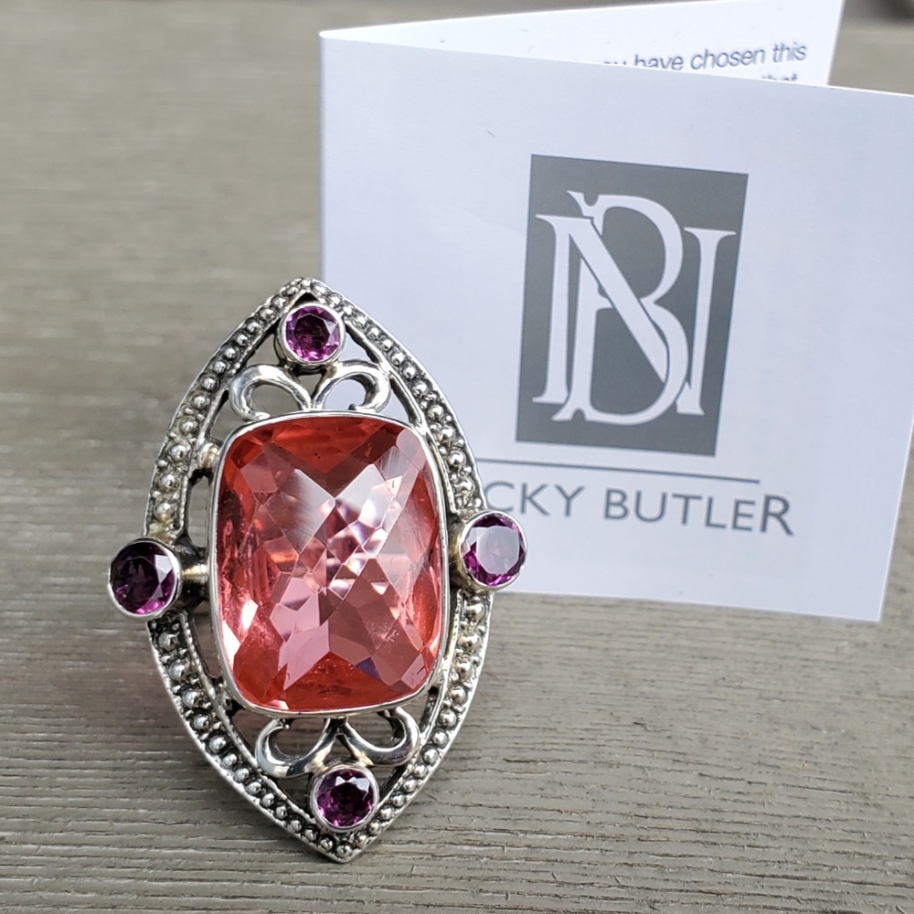 NICKY BUTLER 925 Sterling Silver Pink Watermelon Quartz Garnet Ring Size 7 NWT